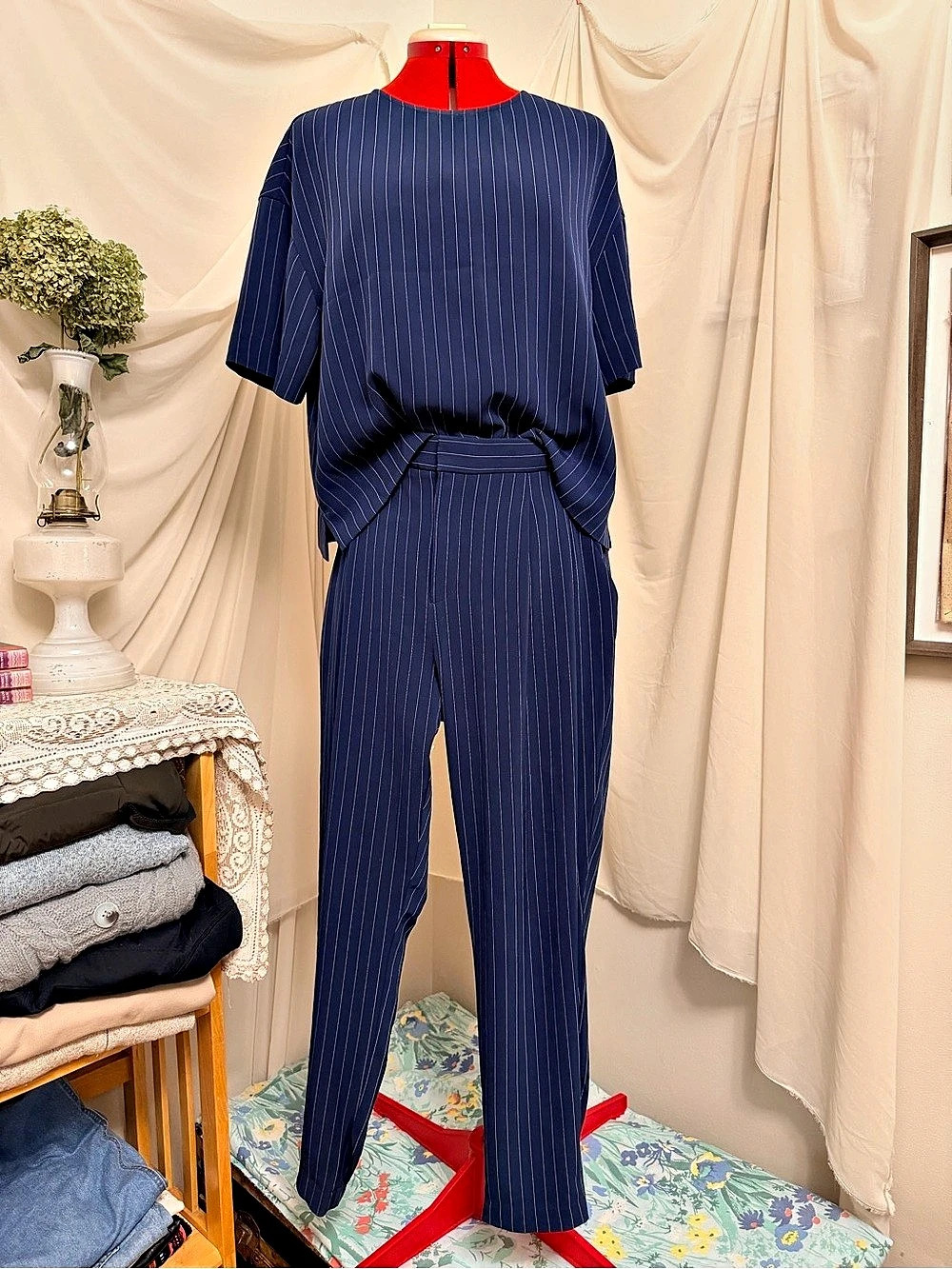 Uniqlo Navy Blue Pinstripe 2-Piece Co-ord Loungewear Set